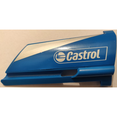 blue technic panel fairing 20 large long small hole side a with castrol pattern sticker - set 8461