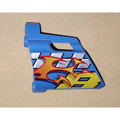 blue technic panel fairing 23 large short small hole side b with yellow number 8 flames and checkered pattern sticker - set 8646