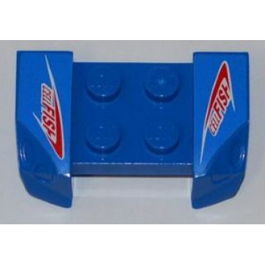 blue vehicle mudguard 2 x 4 with headlights overhang with red cellfish pattern on both sides stickers - set 8126