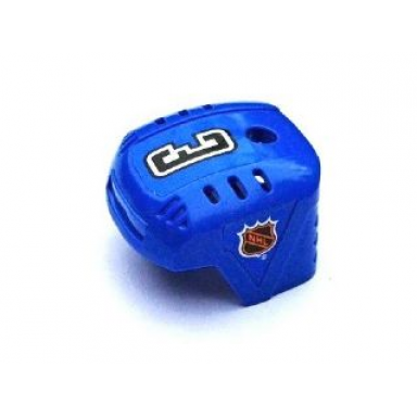 blue sports hockey helmet with nhl logo both sides and black number 3 pattern stickers - set 3542
