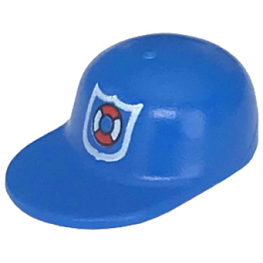 blue minifigure headgear cap - long flat bill with rescue coast guard logo pattern