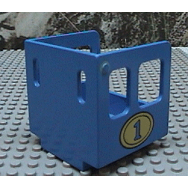 blue duplo train steam engine cabin with yellow oval and number 1