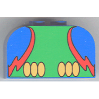 blue slope curved 4 x 2 x 2 double with 4 studs with parrot body pattern