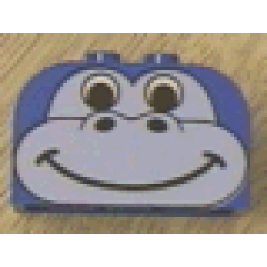 blue slope curved 4 x 2 x 2 double with 4 studs with animal dinosaur gorilla face pattern