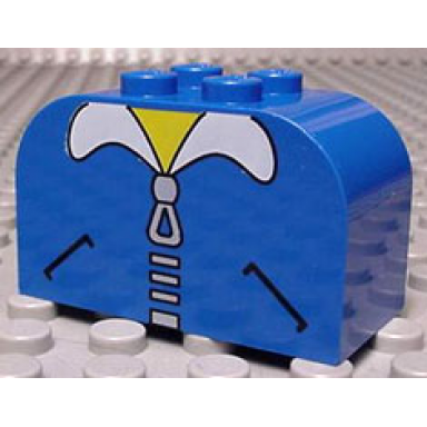blue slope curved 4 x 2 x 2 double with 4 studs with pockets zipper white collar and yellow neck pattern
