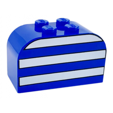 blue slope curved 4 x 2 x 2 double with 4 studs with white stripes pattern