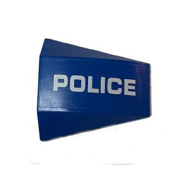 blue wedge 4 x 4 triple curved no studs with white police pattern model left side sticker - set 60174