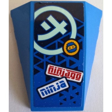 blue wedge 4 x 4 triple curved no studs with red ninjago blue ninja light aqua ninjago logogram letter j in circle dark blue triangles and jay head pattern sticker - set 71709