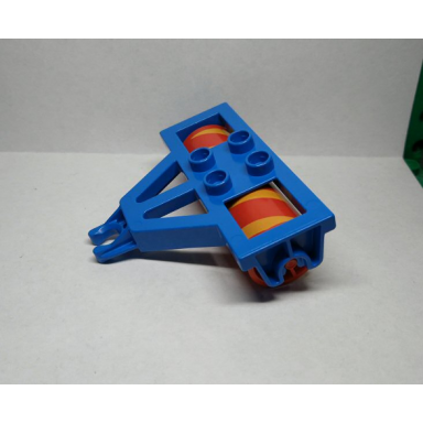 blue duplo farm plow type 1 roller holder with red duplo farm plow type 1 roller attachment smooth with yellow cylindrical stripe pattern 4828 30135