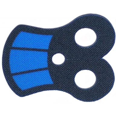 blue minifigure armor pauldron cloth with black neck concave top and sides and 2 thick black stripes pattern