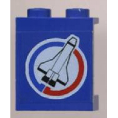 blue panel 1 x 2 x 2 - solid studs with space shuttle and blue and red semicircles on white circle background pattern model right side sticker - set 6544