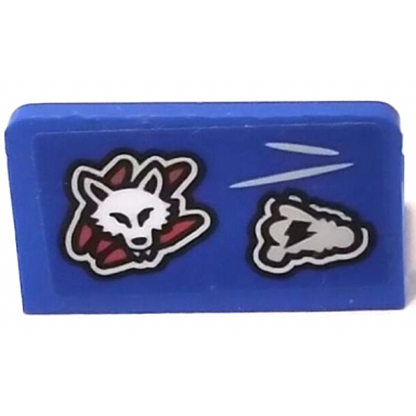 blue panel 1 x 2 x 1 with white wolf head and light bluish gray cloud with lightning bolt pattern sticker - set 70428