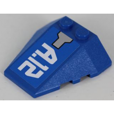 blue wedge 4 x 4 triple with stud notches with white a.12 pattern sticker - set 8106