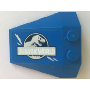 blue wedge 4 x 4 triple with stud notches with jurassic world logo and claw scratch marks on blue background pattern model right side sticker - set 75915