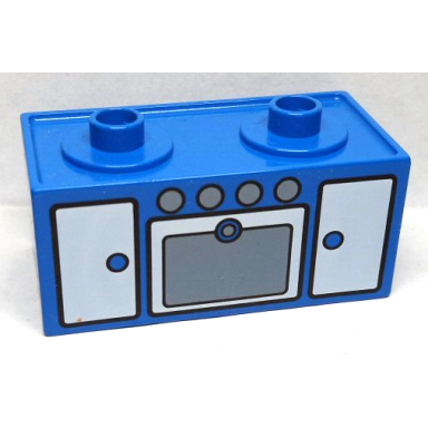 blue duplo furniture oven range with 2 top studs with white doors pattern