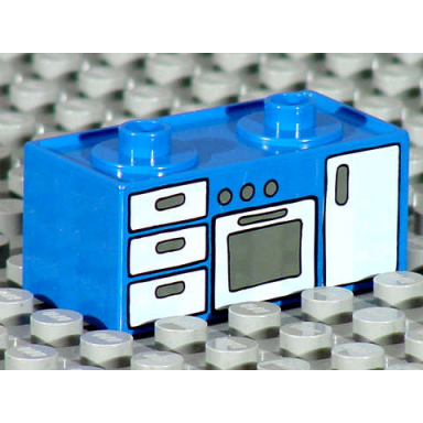 blue duplo furniture oven range with 2 top studs and drawers pattern