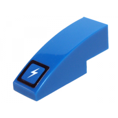 blue slope curved 3 x 1 with square with black border and white lightning bolt pattern sticker - set 70724