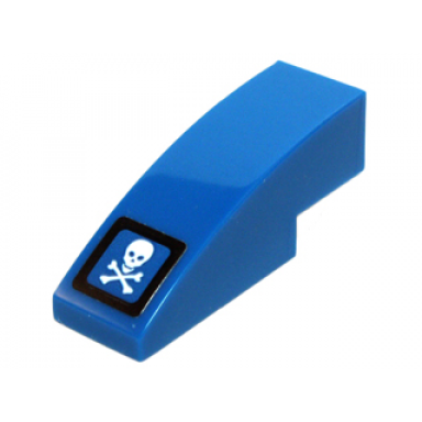 blue slope curved 3 x 1 with square with black border and white skull and crossbones pattern sticker - set 70724