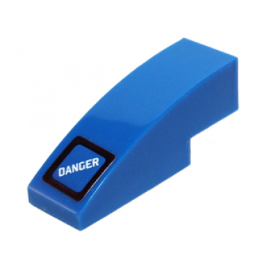blue slope curved 3 x 1 with square with black border and white danger pattern sticker - set 70724