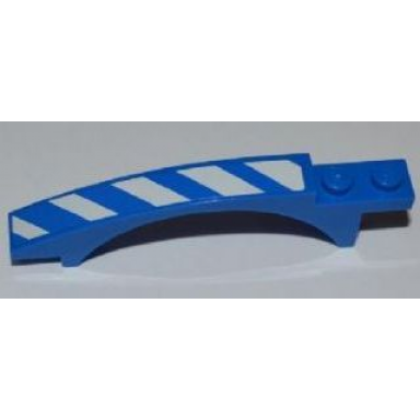 blue slope curved 8 x 1 x 1 2 3 with arch and 2 recessed studs with blue and white danger stripes pattern model left sticker - set 7970
