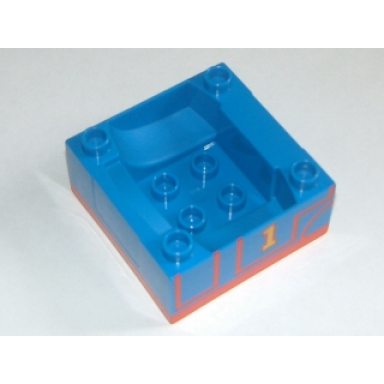 blue duplo train cab tender base with bottom tube with thomas friends thomas number 1 pattern