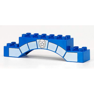 blue duplo brick 2 x 10 x 2 arch with stonework and silver star badge pattern