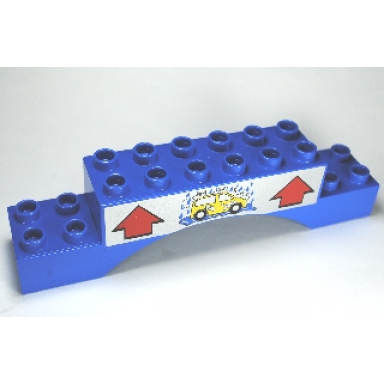 blue duplo brick 2 x 10 x 2 arch with car wash and arrows pattern