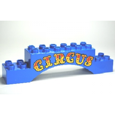 blue duplo brick 2 x 10 x 2 arch with circus red and yellow pattern