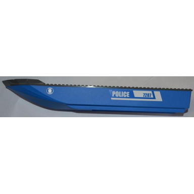 blue boat hull unitary 51 x 12 x 6 with dark bluish gray top with police and 7287 pattern on both sides stickers - set 7287