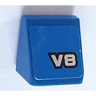 blue slope 30 1 x 1 x 2 3 with silver v8 pattern sticker - set 8495