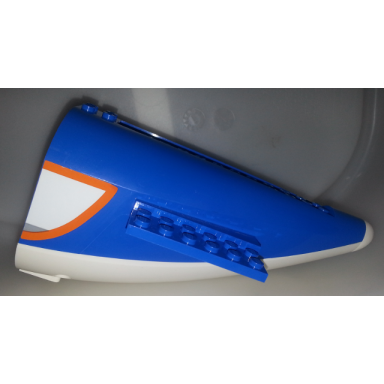 blue aircraft fuselage aft section curved with fixed white base and white hard rubber tip with orange light bluish gray and white panel pattern on both sides stickers - set 60104