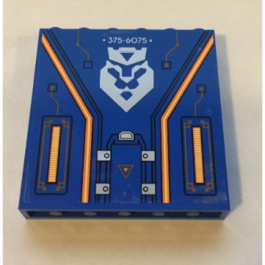 blue panel 1 x 6 x 5 with silver 375-6075 nexo knights emblem and orange circuitry pattern sticker - set 70317