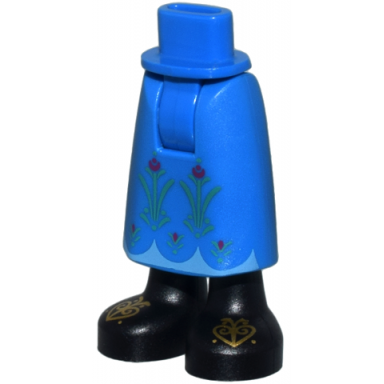 blue mini doll hips and skirt long with molded black legs boots and printed gold hearts and flowers pattern - thick hinge