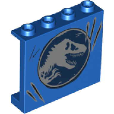 blue panel 1 x 4 x 3 with side supports - hollow studs with jurassic world logo pattern