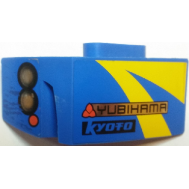 blue technic panel car mudguard left with yubihama kyoto headlights and turning signal pattern stickers - set 8494