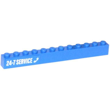 blue brick 1 x 12 with white 24-7 service and phone pattern on left sticker - set 60056
