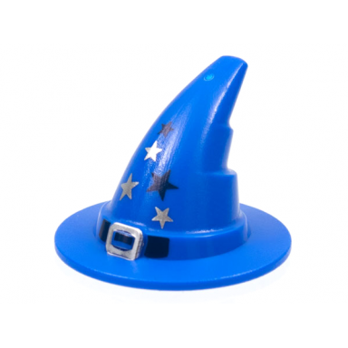 blue minifigure headgear hat wizard witch with silver buckle and stars pattern