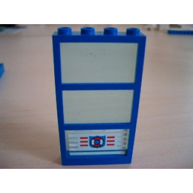 blue window 1 x 4 x 6 with 3 panes with fixed trans-light blue glass with coast guard logo pattern sticker - set 6338