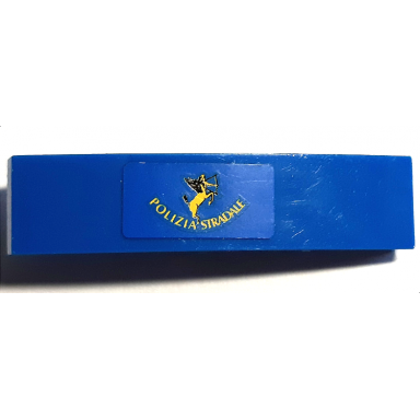 blue slope curved 4 x 1 with yellow polizia stradale and archer centaur pattern sticker - set 8214