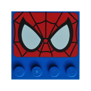 blue tile modified 4 x 4 with studs on edge with spider-man eyes pattern