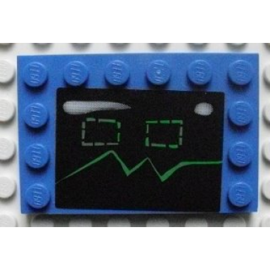 blue tile modified 4 x 6 with studs on edges with graphical face karen pattern sticker - set 4981