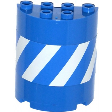 blue cylinder half 2 x 4 x 4 with blue and white danger stripes pattern sticker - set 70814