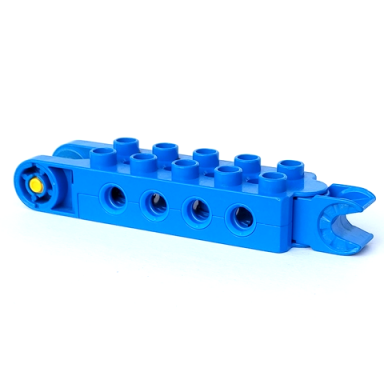 blue duplo toolo brick 2 x 5 with 8 side screw sockets swivel bracket end and clip end