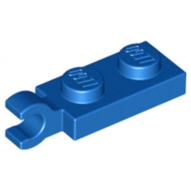 blue plate modified 1 x 2 with clip on end horizontal grip