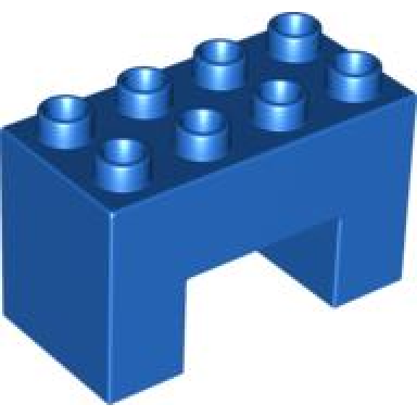 blue duplo brick 2 x 4 x 2 with 2 x 2 cutout on bottom
