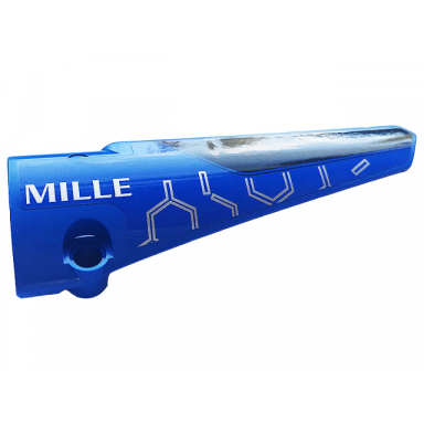 blue technic panel fairing 6 long smooth side b with white mille and black and silver race pattern sticker - set 42123