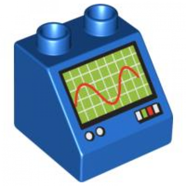blue duplo brick 2 x 2 x 1 1 2 slope 45 with oscilloscope pattern