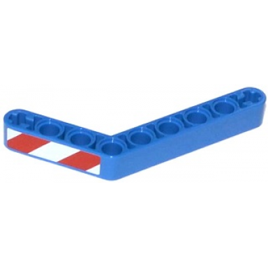 blue technic liftarm modified bent thick 1 x 9 6 - 4 with red and white danger stripes pattern model left side sticker - set 42024