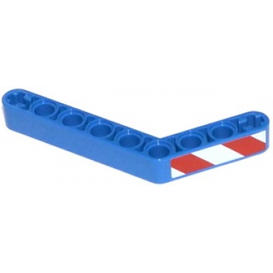 blue technic liftarm modified bent thick 1 x 9 6 - 4 with red and white danger stripes pattern model right sticker - set 42024