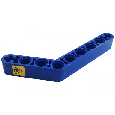 blue technic liftarm modified bent thick 1 x 9 6 - 4 with yellow danger warning triangle pattern sticker - set 42128